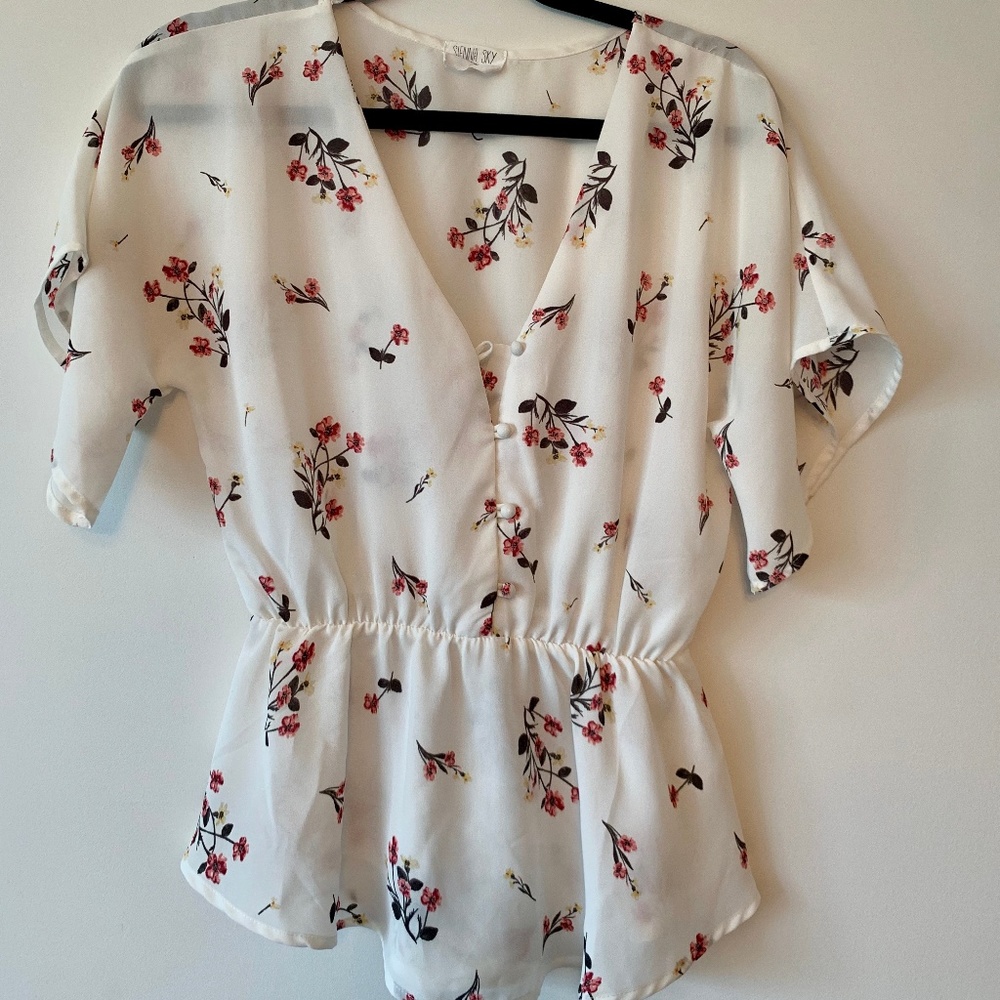 White Blouse with Floral Pattern
